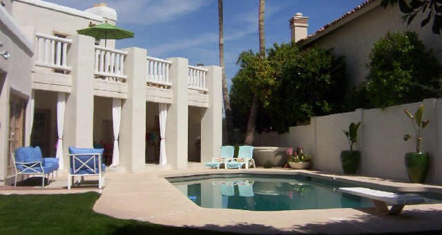 Backyard & Pool of a custom Vista Del Lago home